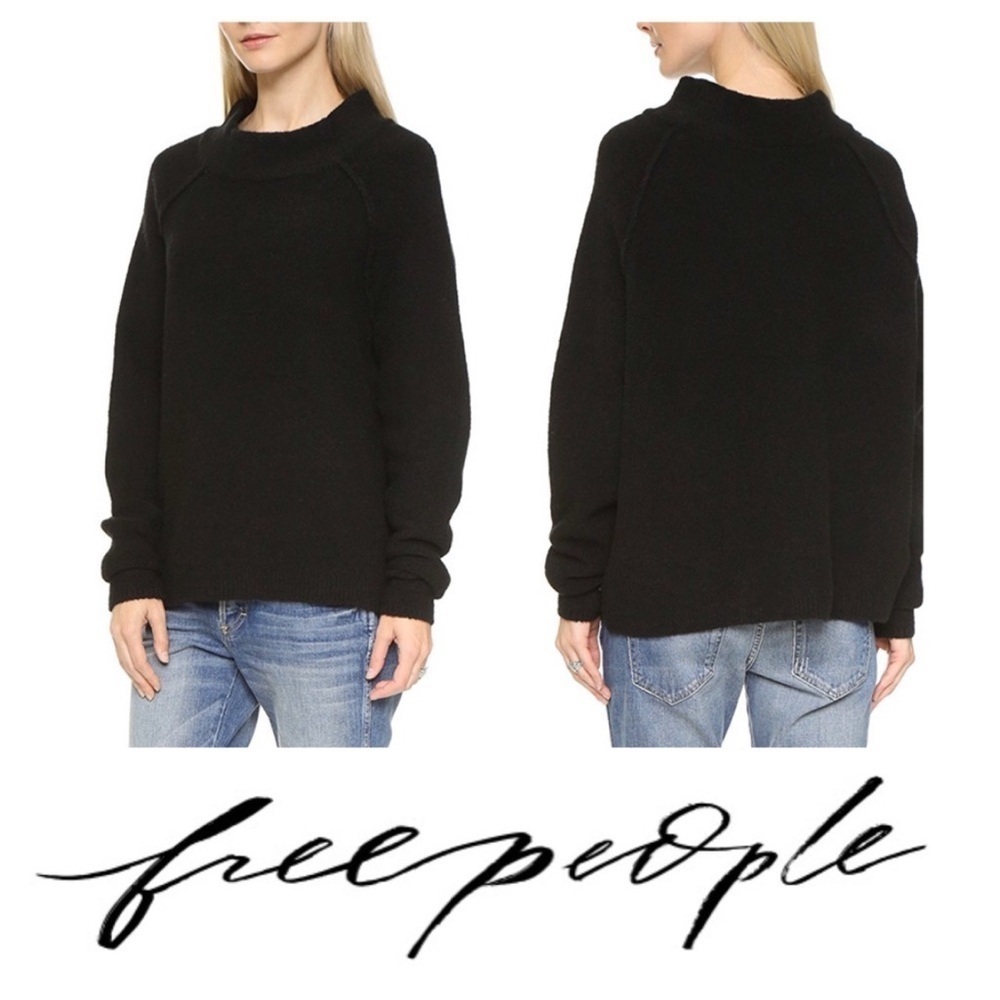 RARE Free People Bubble Crew Neck sweater in black oversized